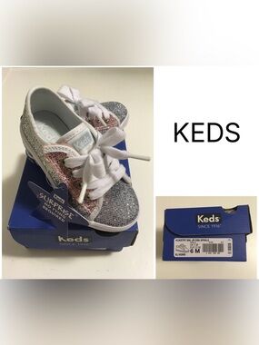 KEDS - GIRLS 6 - NWT - SILVER PINK SPARKLE KICKSTART SHOES